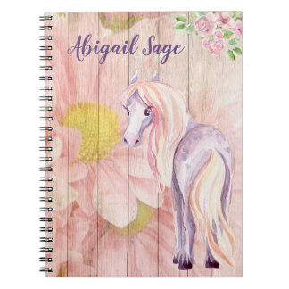 Carnet Cheval personnalisé Pretty Pony et Fleurs de margu