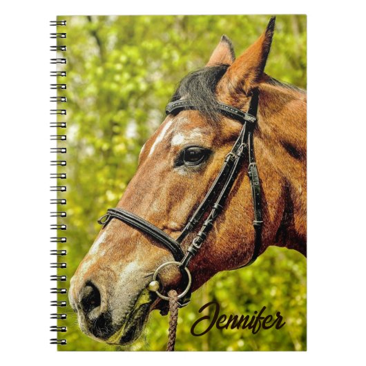 Carnet Cheval Portrait animal Nom personnalisé (Devant)