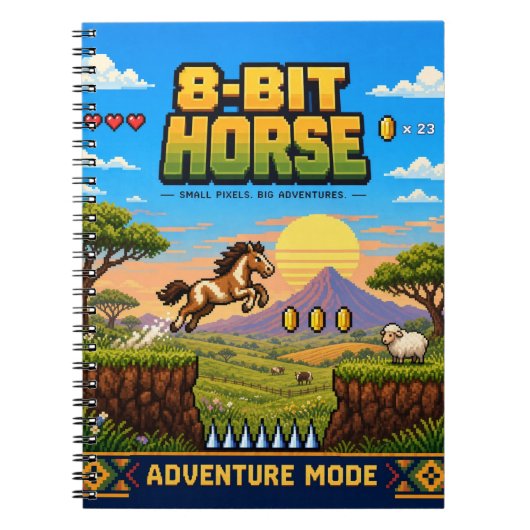 Carnet Cheval, Rétro Pixel Art 8-Bit (Devant)