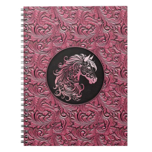 Carnet Cheval rose cowgirl floral à outils cuir (Devant)