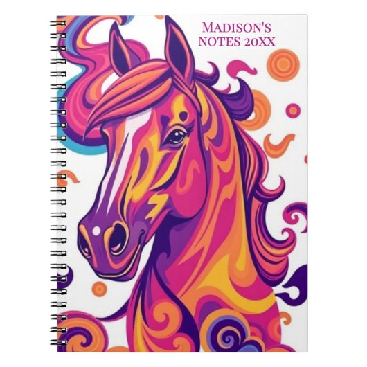 Carnet Cheval rose violet jaune filles blanches (Devant)