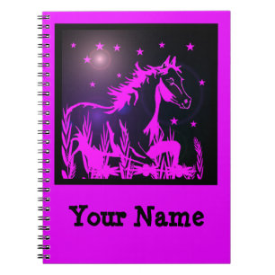 Carnet cheval sauvage rose graphique, personnalisée