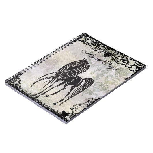 Carnet Cheval Silhouette et Coeurs Grungy personnalisés (Côté gauche)