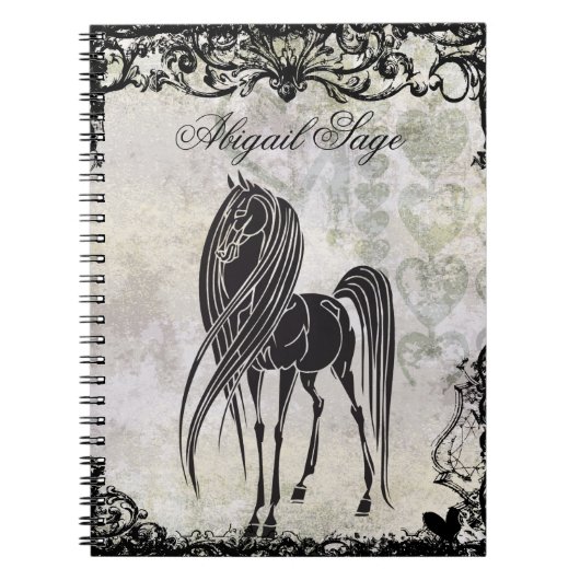 Carnet Cheval Silhouette et Coeurs Grungy personnalisés (Devant)