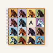 Carnet Chevaux Motif équestre coloré Monogramme (Devant)