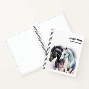 Carnet Chevaux noir et blanc en aquarelle