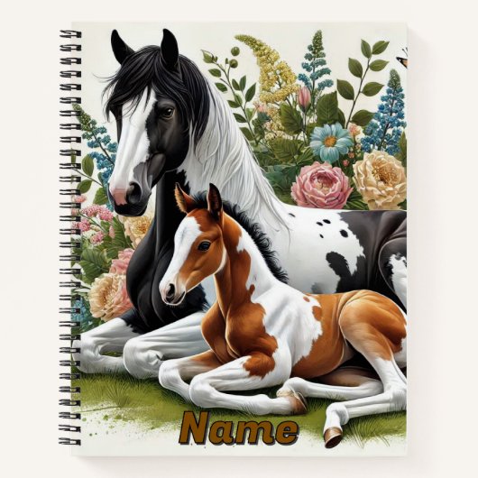 Carnet Chevaux reposant parmi les fleurs et la verdure vi (Devant)