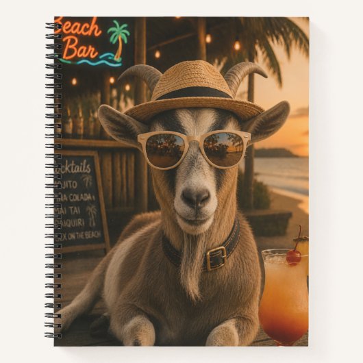 Carnet Chèvre de plage cool avec cocktail (Devant)