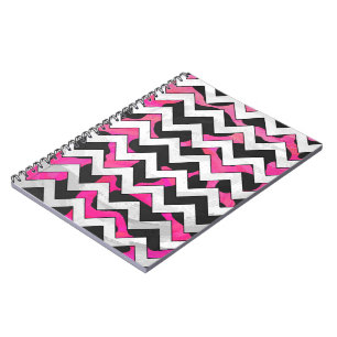 Carnet Chevron Cow Hot rose et noir