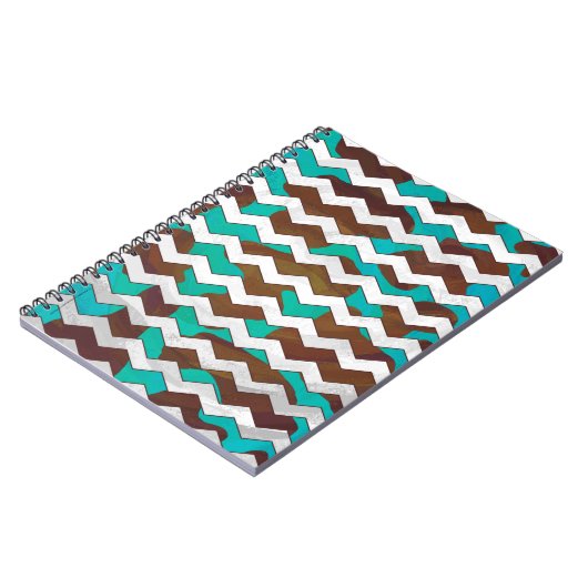 Carnet Chevron Cow Impression Brown et Turquoise (Côté gauche)