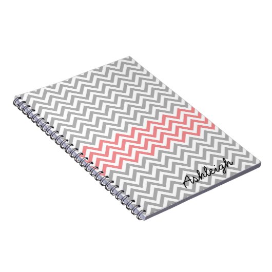 Carnet Chevron gris, blanc et corail (Côté Droit)