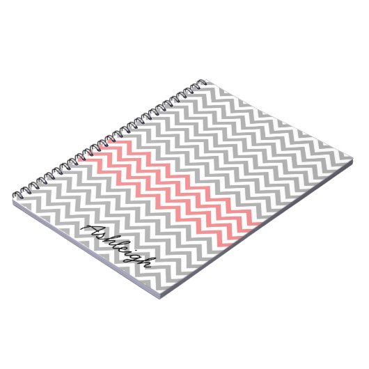 Carnet Chevron gris, blanc et corail (Côté gauche)