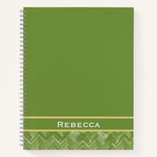 Carnet Chevron Herringbone Motif Forêt Monogramme vert (Devant)