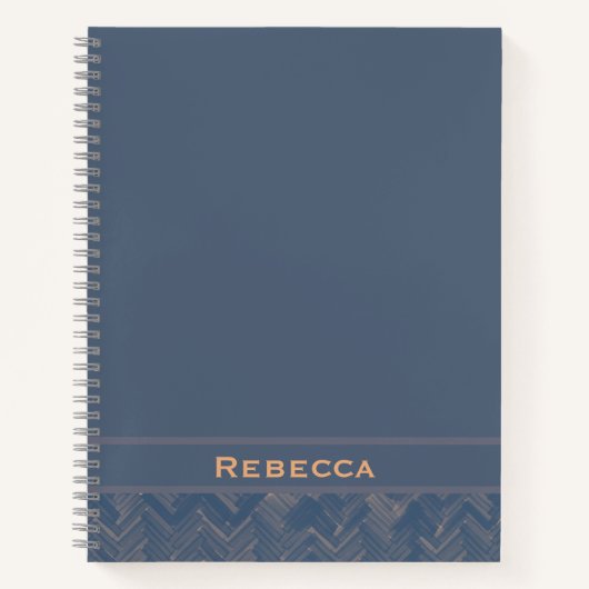 Carnet Chevron Herringbone Motif Retro Blue Monogramme (Devant)