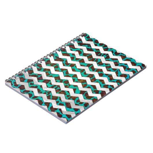 Carnet Chevron Leopard Impression Brown et Turquoise (Côté gauche)
