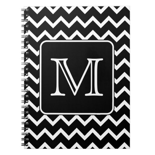 Carnet Chevron noir et blanc avec le monogramme fait sur (Devant)