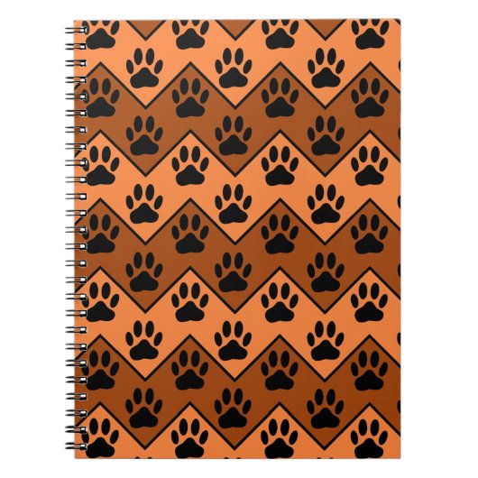 Carnet Chevron Orange Brown Avec Motif Paw Chien (Devant)