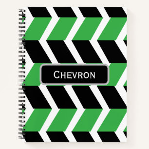 Carnet Chevron rayé vert noir personnalisé