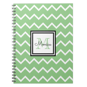 Carnet Chevron Vert Sage Moderne Avec Nom Monogramme