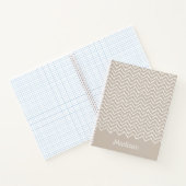 Carnet Chevron Zigzag Ondulé Beige Et Blanc Avec Nom (Intérieur)