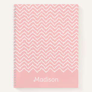 Carnet Chevron Zigzag Ondulé Rose Et Blanc Avec Nom