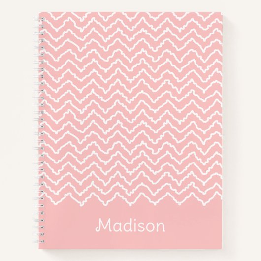 Carnet Chevron Zigzag Ondulé Rose Et Blanc Avec Nom (Devant)