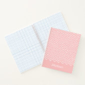 Carnet Chevron Zigzag Ondulé Rose Et Blanc Avec Nom (Intérieur)