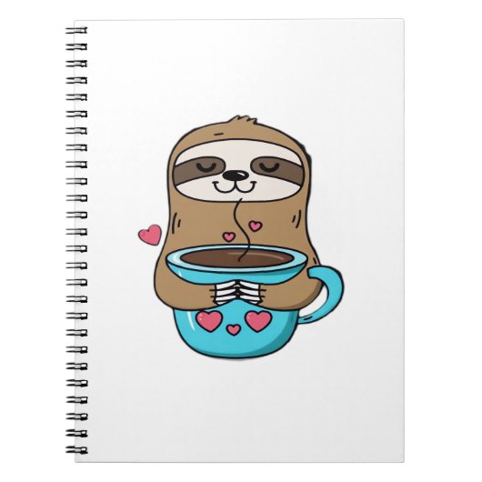Carnet Chibi Paresseux Amoureux de Café � Mignon Kawaii P (Devant)