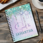 Carnet Chic aqua Unicorn Parties scintillant d'anniversai<br><div class="desc">Revenez à l'école en vous amusant avec ce Carnet personnalisé. Il est conçu avec d'élégantes gouttes de parties scintillant irisée girly dans l'aqua arc-en-ciel unicorne bleu turquoise pourpre. Pour le rendre plus spécial, il est également monogrammé et personnalisé avec le nom ou les initiales ou tout texte que vous aimez,...</div>