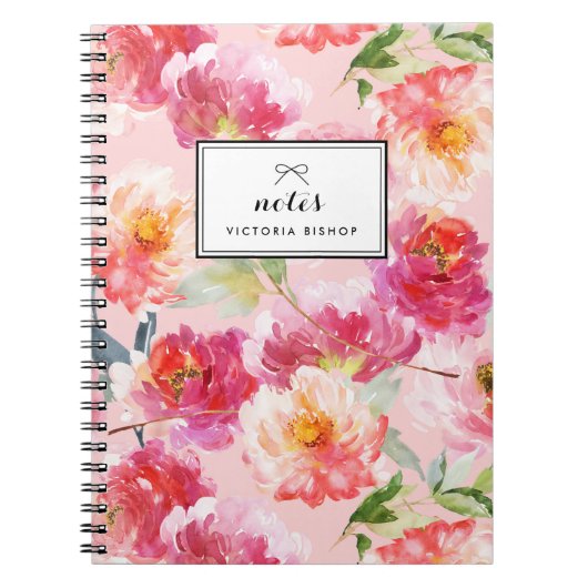 Carnet Chic Aquarelle Pink Peonies Motif Floral (Devant)