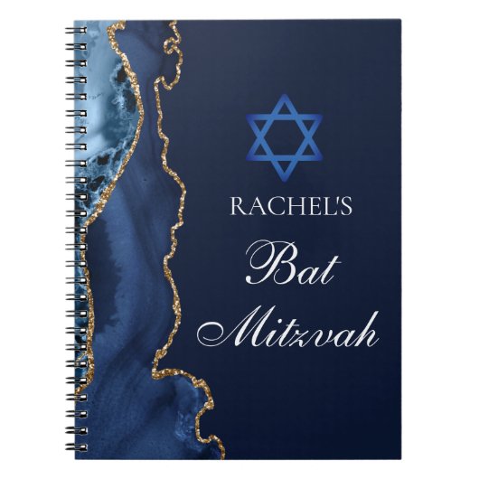 Carnet Chic Bat Mitzvah Bleu Nuit Or Personnalisé (Devant)