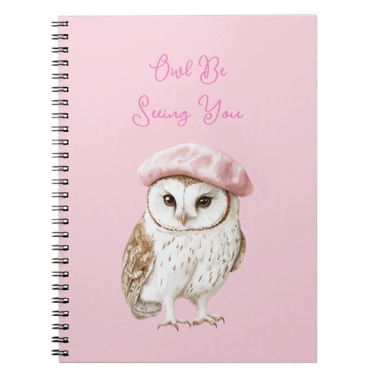 Carnet Chic Béret Rose Marron Blanc Hibou À Bientôt (Devant)