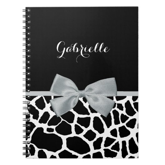 Carnet Chic Black and White Giraffe Imprimer Bow gris arg (Devant)