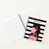 Carnet Chic Black Gold Stripes Brunette Girl Rose Floral (Intérieur)
