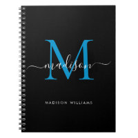 Chic Black Ocean Blue Monogram Nom du script Initi