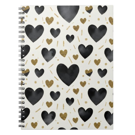 Carnet Chic Black Watercolor Hearts (Devant)
