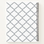 Carnet Chic Blanc Gris Quatrefoil Jaune Nom Monogramme (Dos)