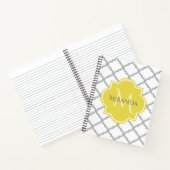 Carnet Chic Blanc Gris Quatrefoil Jaune Nom Monogramme (Intérieur)