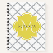 Carnet Chic Blanc Gris Quatrefoil Jaune Nom Monogramme (Devant)