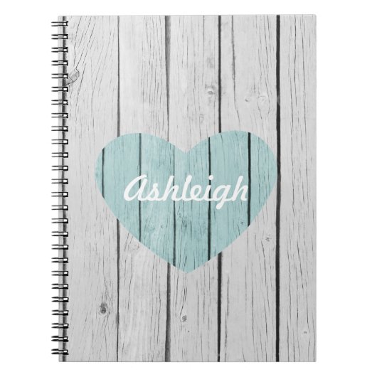 Carnet Chic blanc rustique Faux Wood Heart (Devant)