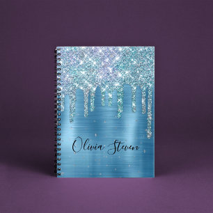 Carnet Chic bleu aqua goutte parties scintillant monogram