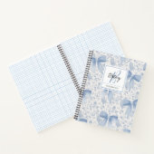 Carnet Chic Bleu Floral Avec Rubans Écriture Nom Monogram (Intérieur)