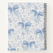 Carnet Chic Bleu Floral Avec Rubans Écriture Nom Monogram (Dos)