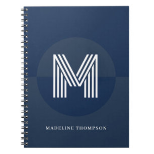Carnet Chic Bleu Marine Géométrique Monogramme Moderne
