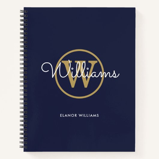 Carnet Chic Bleu Marine Or Monogramme Nom (Devant)