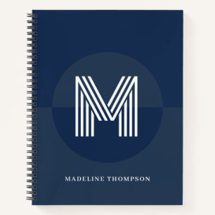 Carnet Chic Bleu Nuit Géométrique Monogramme Moderne