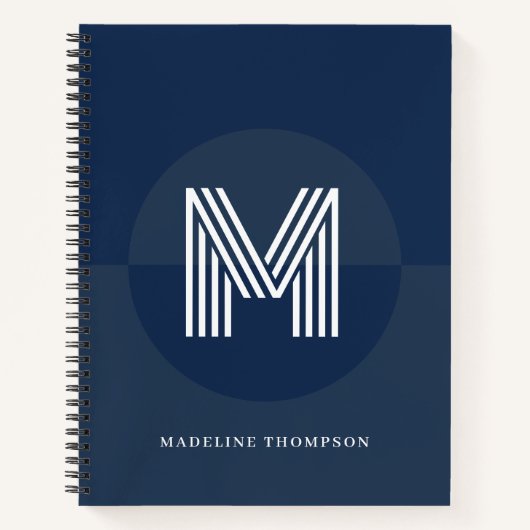 Carnet Chic Bleu Nuit Géométrique Monogramme Moderne (Devant)