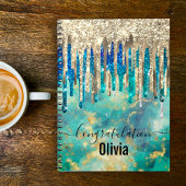 Carnet Chic bleu turquoise or parties scintillant gouttes