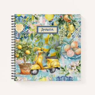 Carnet Chic bleu turquoise sicilien floral collage citrus