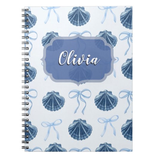 Carnet Chic Blue Coastal Shells and Bows Personalized (Devant)